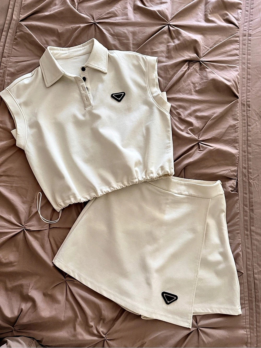Miele Two-Piece Polo Shorts Set in Cream Size Medium Like New